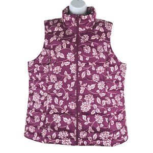 Lands' End Puffer Down Vest Womens XLT Purple Floral Full Zip Outdoor CJ-2263